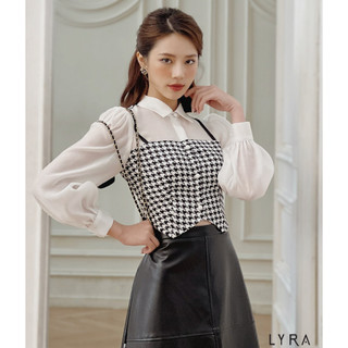 Áo layer họa tiết dáng tuxedo LYRA thiết kế, sơ mi kiểu cách điệu xinh xắn-LWTAO068