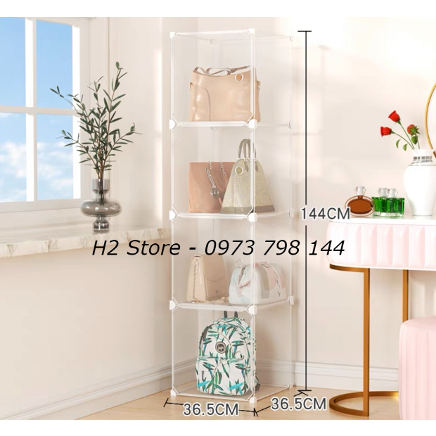 Tủ đựng bảo quản túi xách, balo, quần áo, đồ gia dụng, decor 4 ô siêu xink