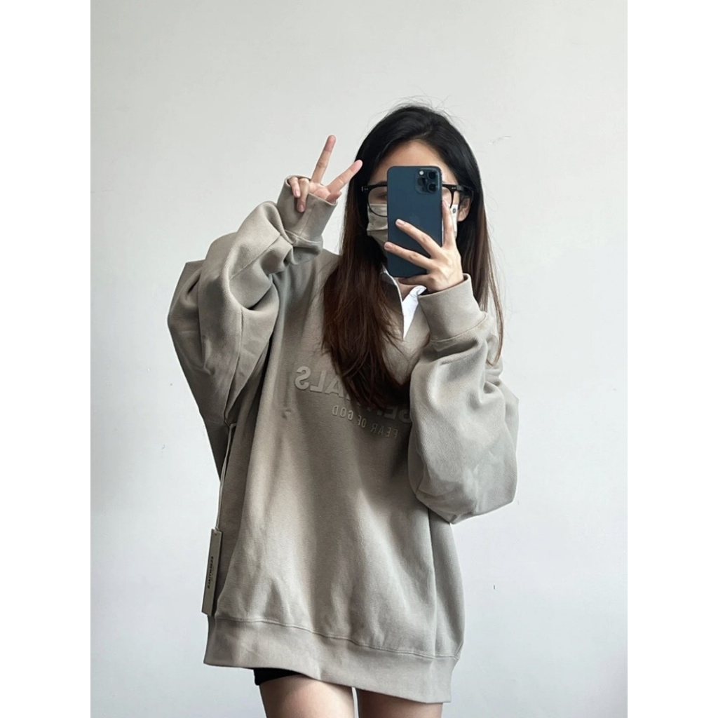 Áo  FEAR OF GOD ESSENTIALS Cổ Polo Dài Tay Nam Nữ, Áo ESSENTIALS Giống Rosé Blackpink Mặc