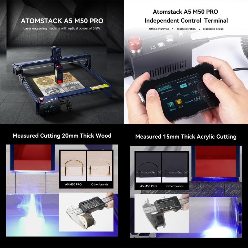 🔥Giấy phép độc quyền🔥ATOMSTACK A5 M50 PRO 40W Máy khắc laser Máy cắt khắc Có thể khắc trên acrylic đen, thép không gỉ