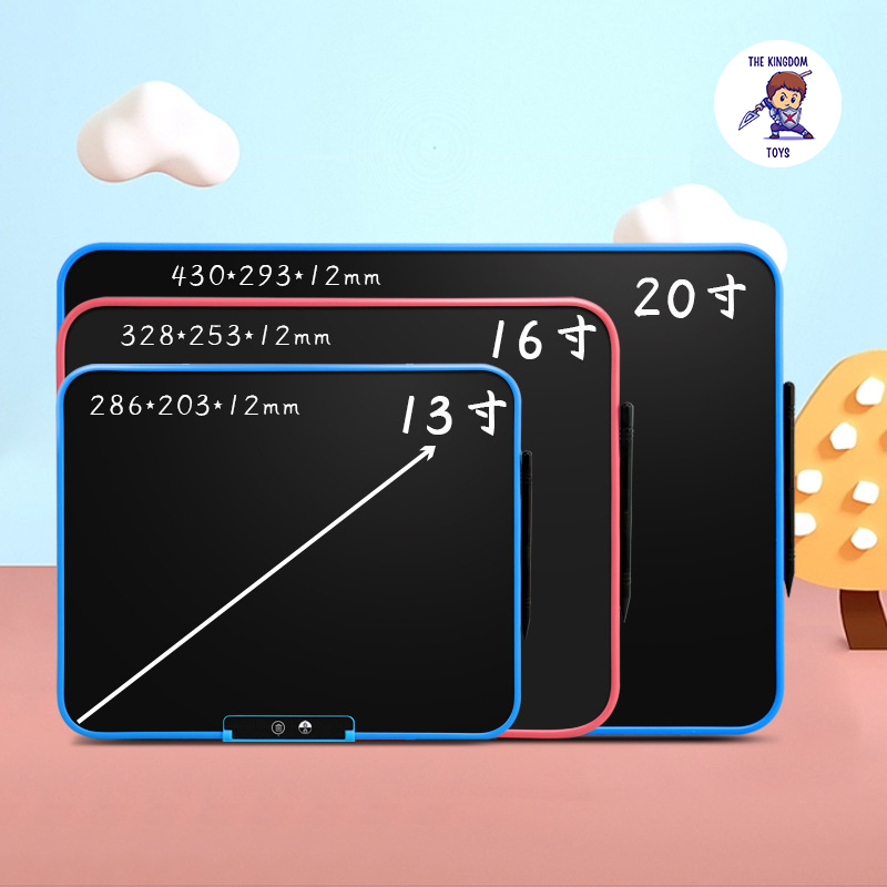 Bảng Vẽ Điện Tử 3D Đa Sắc Màu Kích Thước Lớn 13,16,20 Inch Màn Hình LCD Tự Xóa Tặng Kèm Bút Vẽ Cảm Ứng Lực Viết Bảng