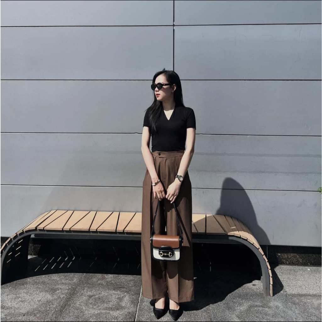 Áo Thun Tay Ngắn Cổ Chữ V Dáng Ôm Co Giãn Phong Cách Retro Thời Trang Cho Nữ -Tinahouse.2021