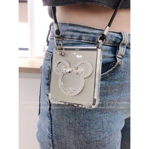 Ốp Lưng Samsung Z Flip 3 / Z Flip 4/ Z Flip 5 chống sốc có dây đeo chéo và gương mickey ZFlip3 / ZFlip4/ ZFlip5