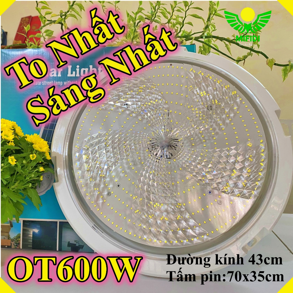 Đèn Ốp Trần Năng Lượng Mặt Trời 600W - 400W - 300W - 200W Mifidi Cao Cấp, Sáng trên 10h, Tấm Pin To, Có remote, BH 2 Năm