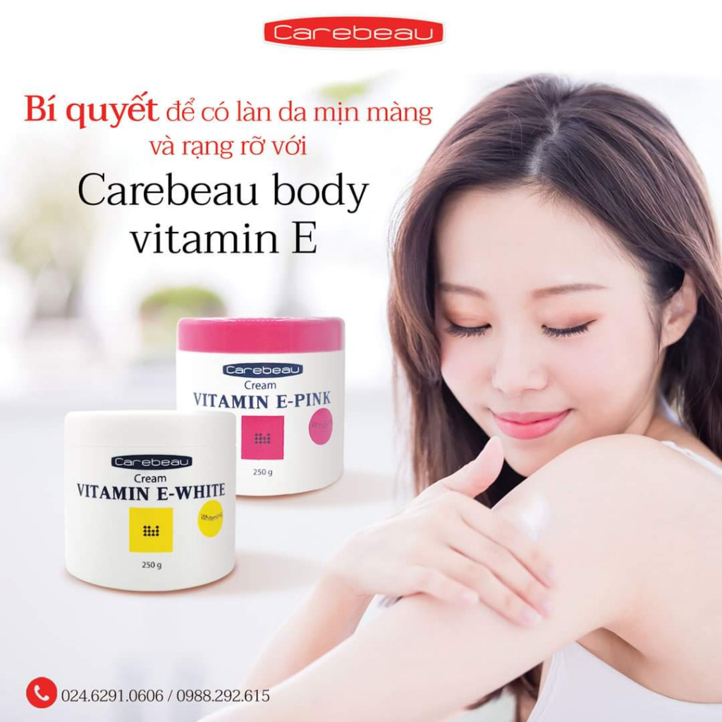 Kem dưỡng da toàn thân Vitamin E Carebeau Thái Lan màu hồng 250ml