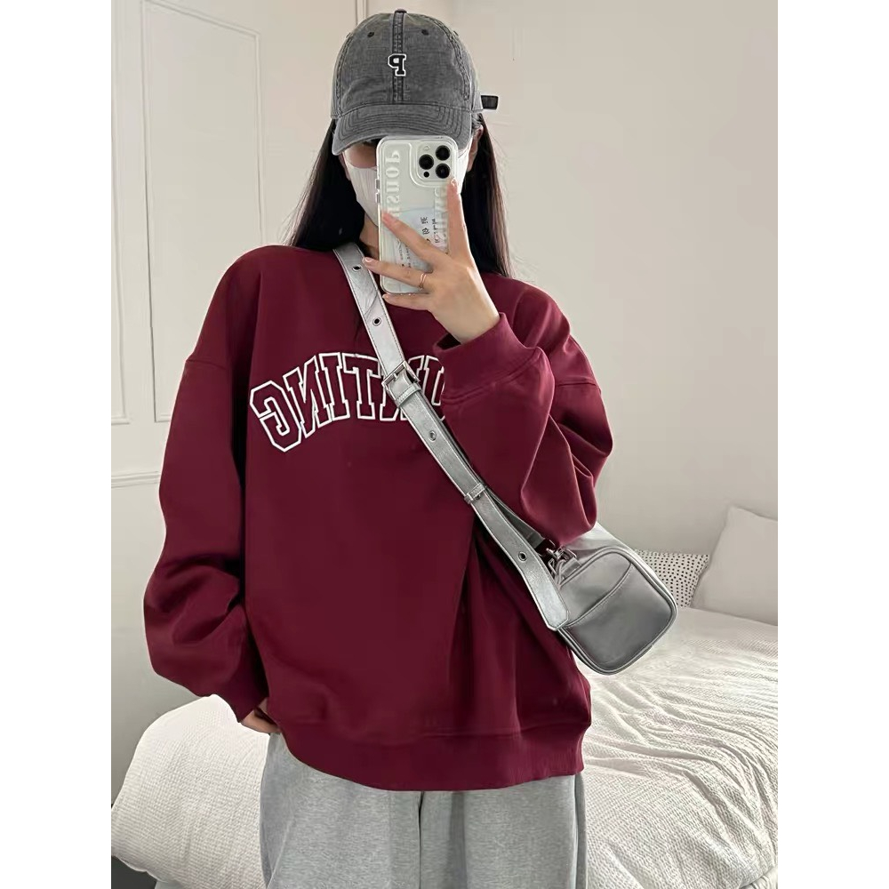 Áo sweater nữ nỉ bông màu đỏ đô form rộng Deliz oversize mặc đôi với người yêu dày ấm basic phong cách hàn quốc BUNNY