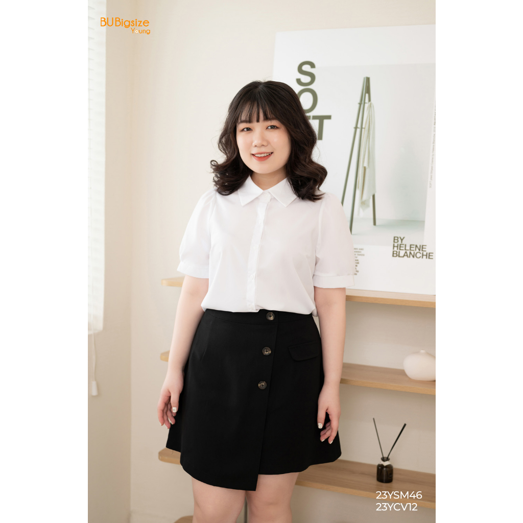 Áo sơ mi basic tay ngắn BIGSIZE (55kg đến 95kg) - 23YSM46 - [BU Bigsize Young]