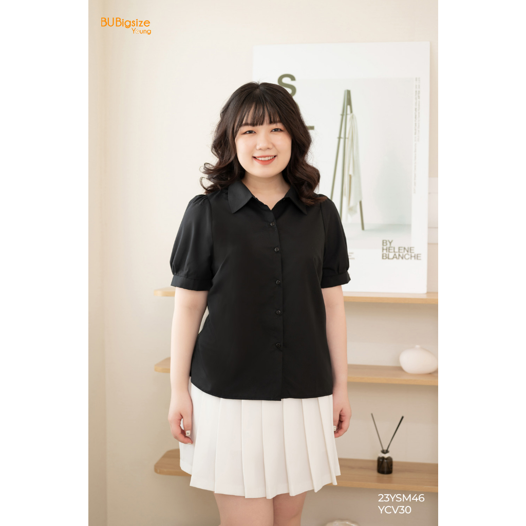 Áo sơ mi basic tay ngắn BIGSIZE (55kg đến 95kg) - 23YSM46 - [BU Bigsize Young]