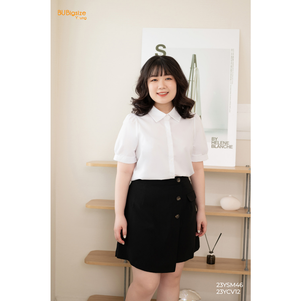 Áo sơ mi basic tay ngắn BIGSIZE (55kg đến 95kg) - 23YSM46 - [BU Bigsize Young]