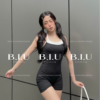 Jump 2 dây phối áo cổ yếm cột dây body năng động hack dáng BB0128 màu đen trắng