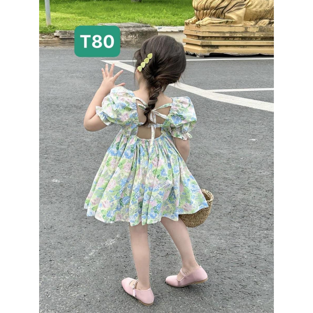 T80 Váy cho bé Váy xanh mint cho bé gái điệu đà