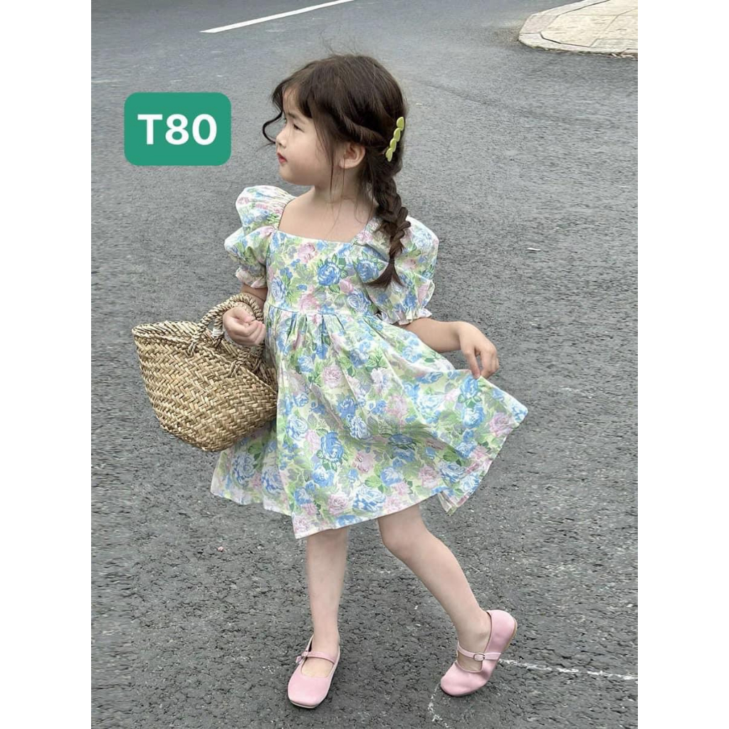 T80 Váy cho bé Váy xanh mint cho bé gái điệu đà