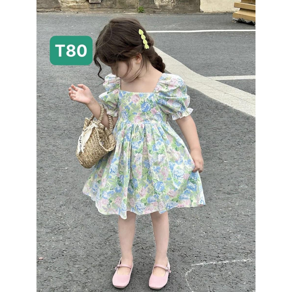 T80 Váy cho bé Váy xanh mint cho bé gái điệu đà