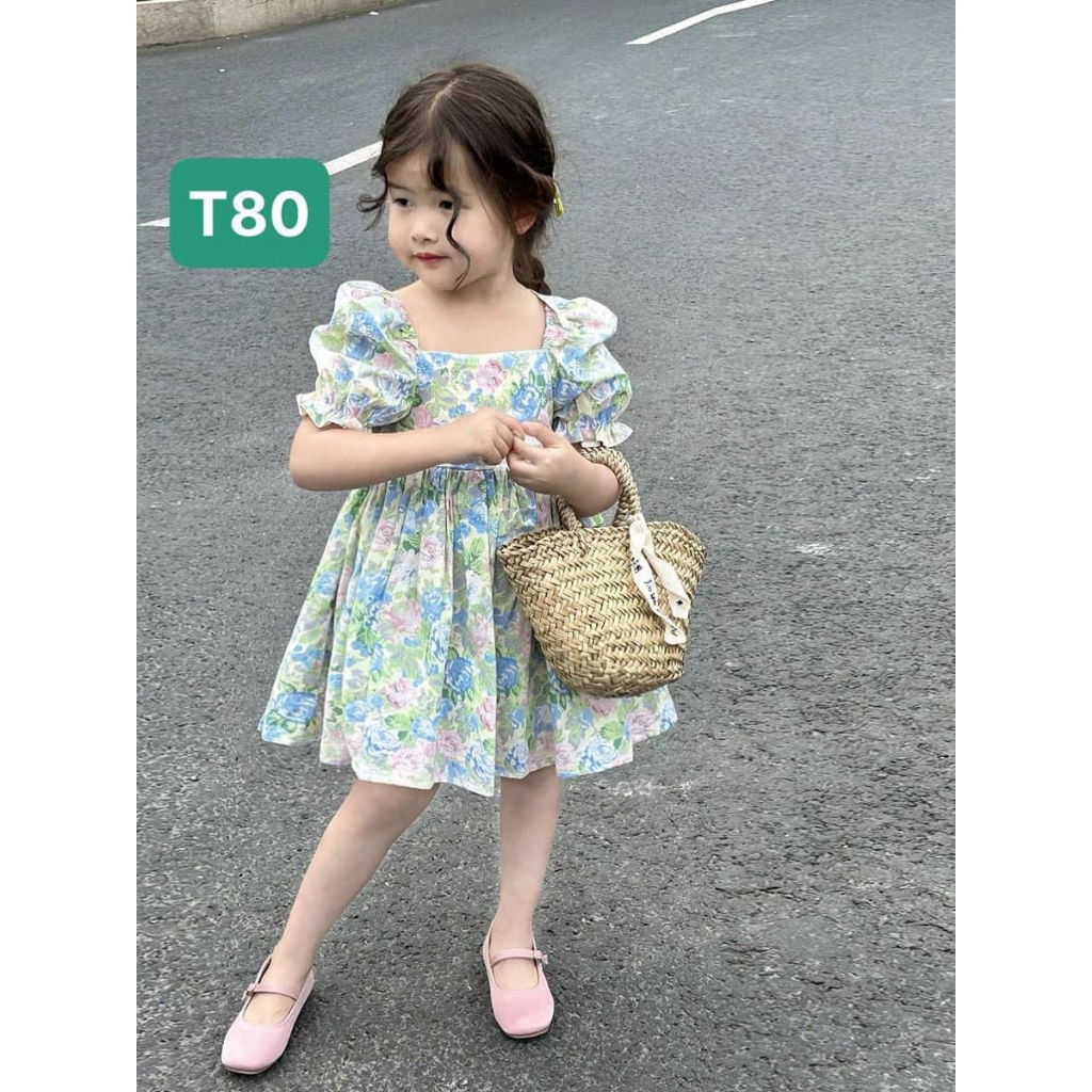 T80 Váy cho bé Váy xanh mint cho bé gái điệu đà