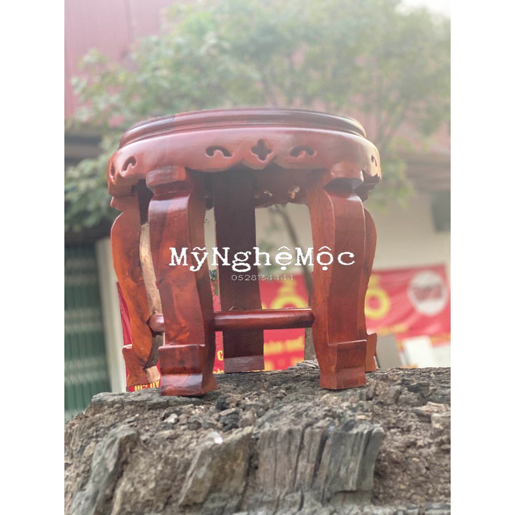 Đôn tròn trơn đôn chân hoa đế tròn chân hoa kỷ tròn kê đồ trang trí nhà cửa gỗ hương