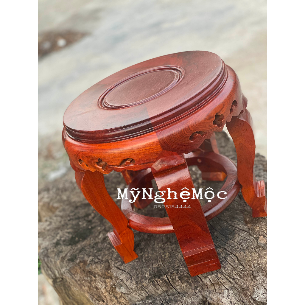 Đôn tròn trơn đôn chân hoa đế tròn chân hoa kỷ tròn kê đồ trang trí nhà cửa gỗ hương