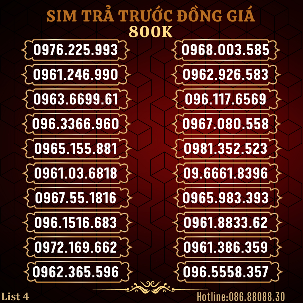 Sim số đẹp phong thủy đầu 09, sim viettel trả trước tài lộc đồng giá 800K list 4 - HỖ TRỢ ĐĂNG KÝ CHÍNH CHỦ