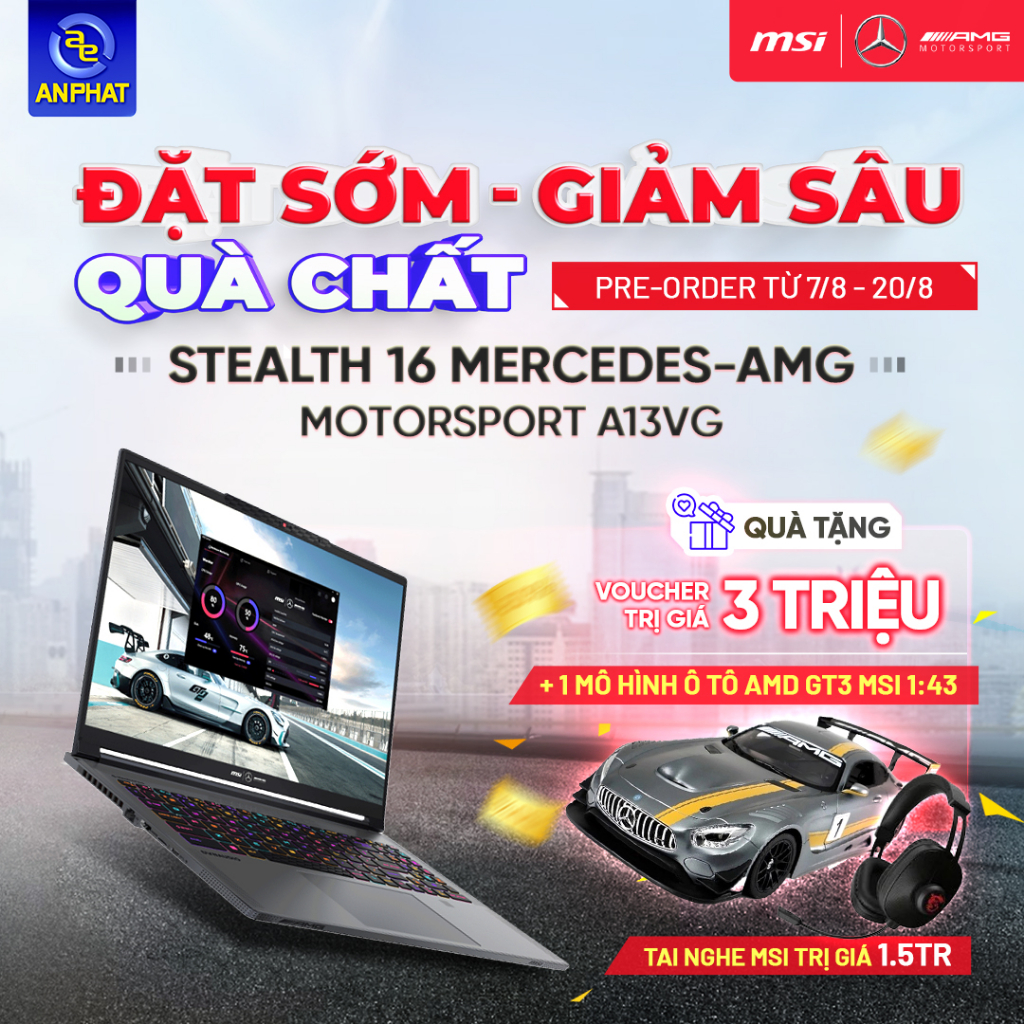 Laptop MSI Stealth 16 Mercedes AMG A13VG-289VN (Core i9-13900H | 32GB | 2TB | 16" 4K | RTX 4070 8GB)