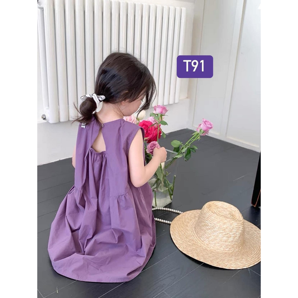 T91 Váy cho bé - Váy tím trơn chun ngực cho bé