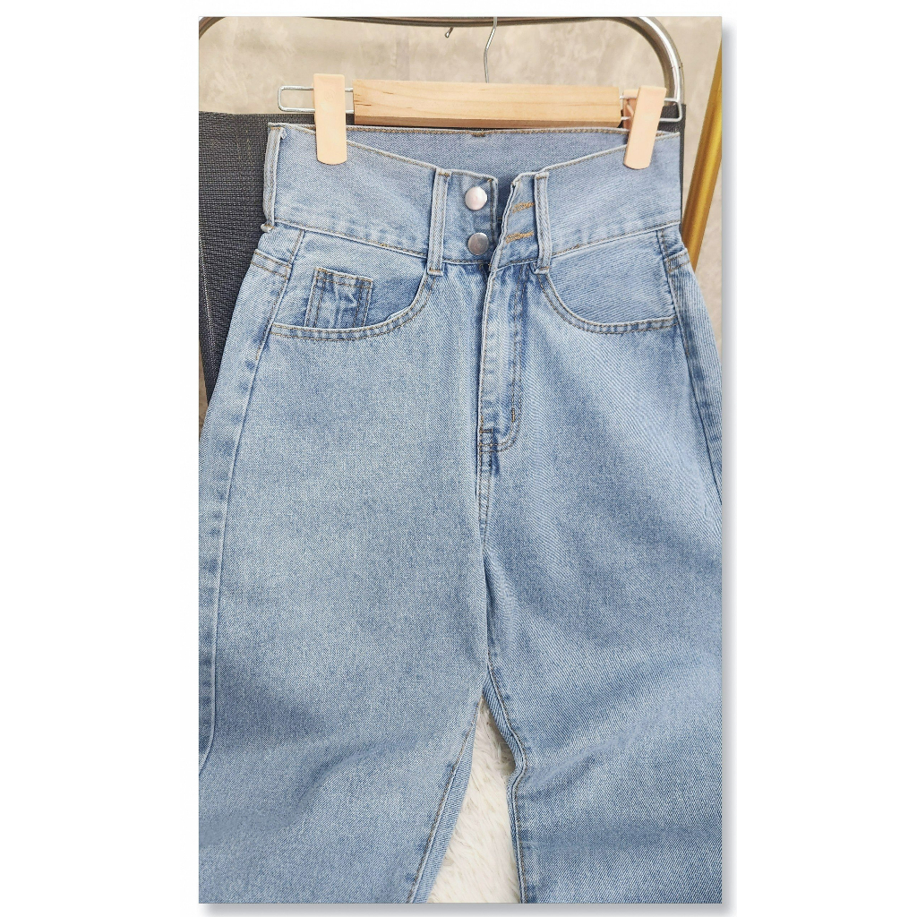 Quần baggy jean nữ cao cấp , màu xanh trơn, JL JohnsonLi 001