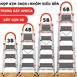 Thang Nhôm Ghế Tay Vịn Chữ A Xếp Gọn 3 -7 Bậc Ameca,Thang Rút Inox Gấp Gọn Siêu Cứng Nhật Bản MKS027
