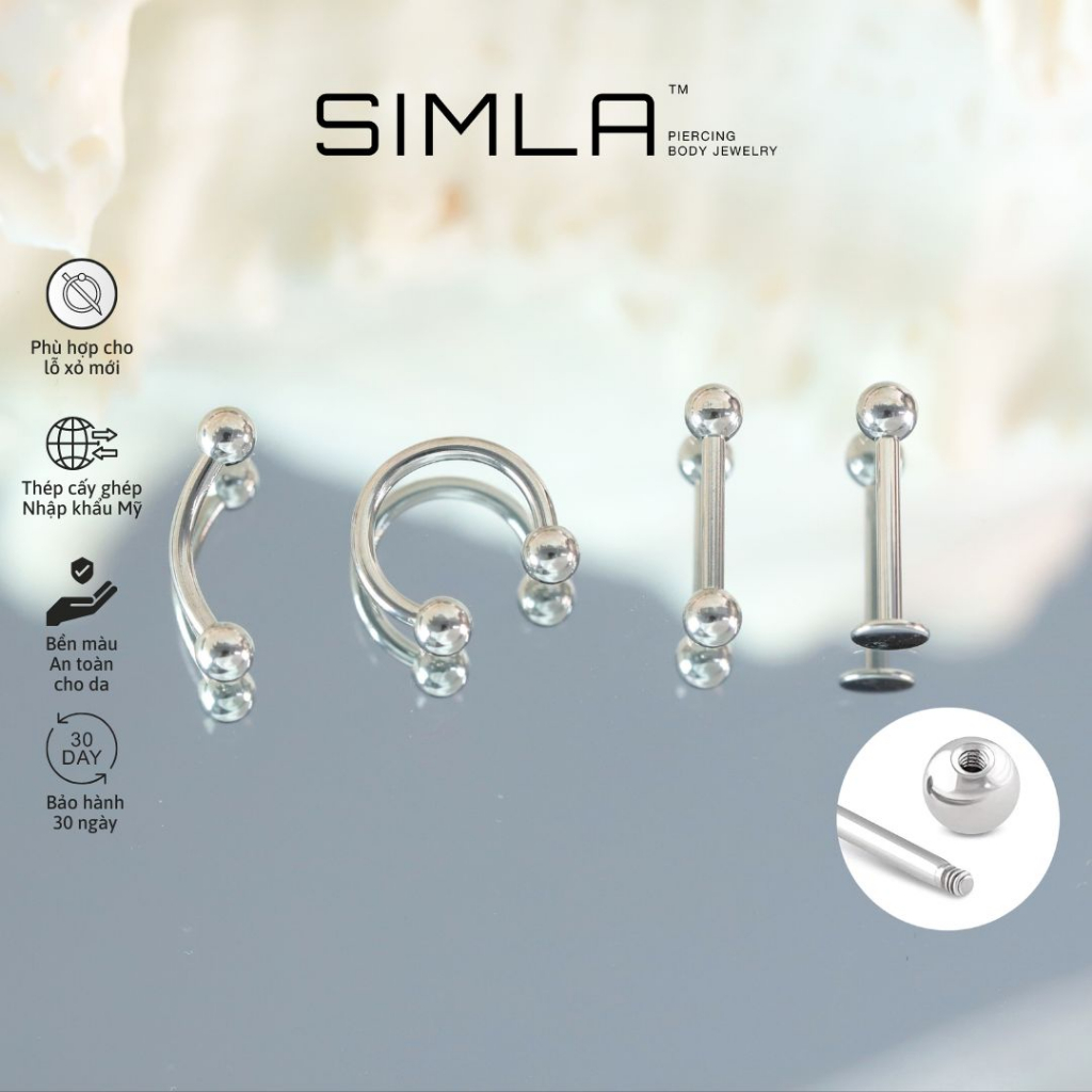 Khuyên tai cơ bản (chốt ngoại) bằng Thép cấy ghép nhập khẩu Mỹ (Chiếc) - Simla Body Jewelry