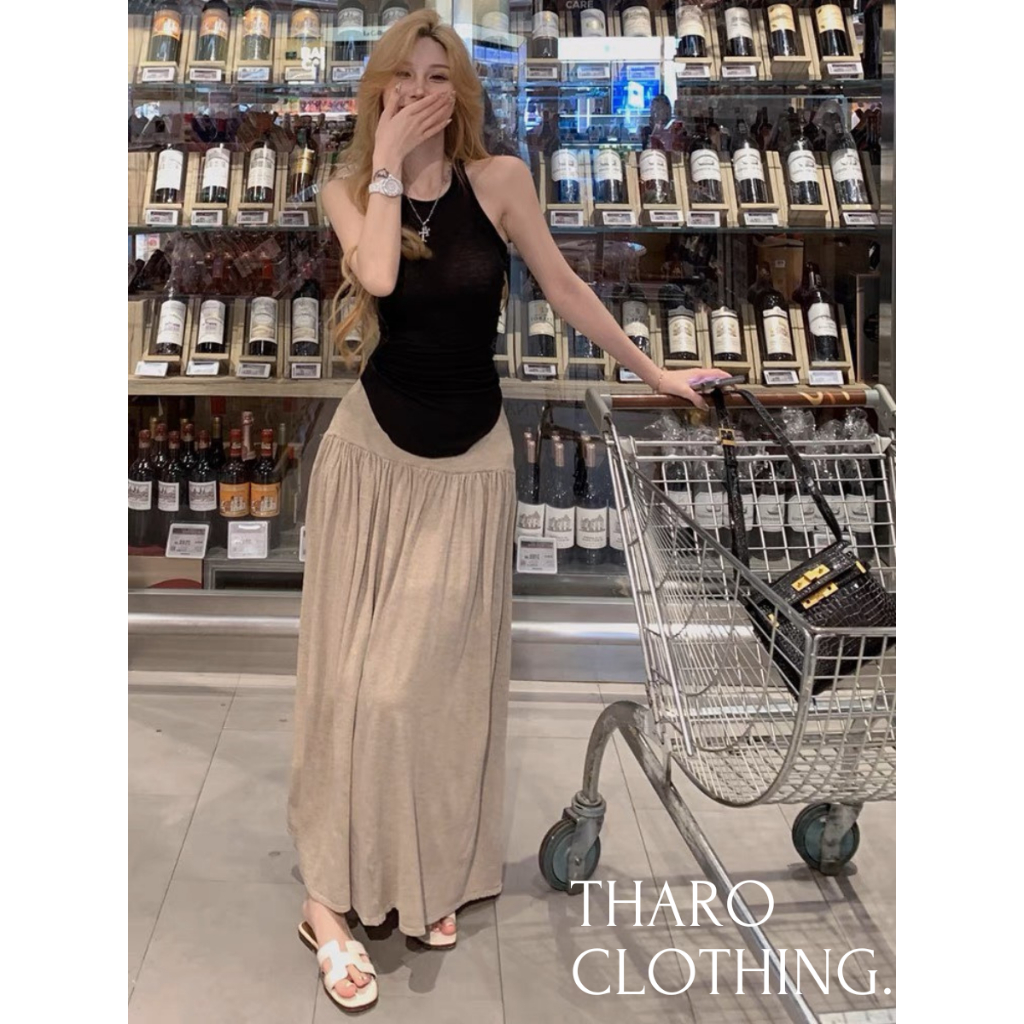 Set / Bộ Chân Váy Xoè Dài Phối Áo Ba Lỗ Vạt Bầu - Tharo Clothing [SET0011]