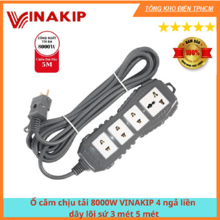 Ổ cắm chịu tải 8000W VINAKIP 4 ngả liền dây lõi sứ 3 mét 5 mét- Bảo Hành 12 Tháng