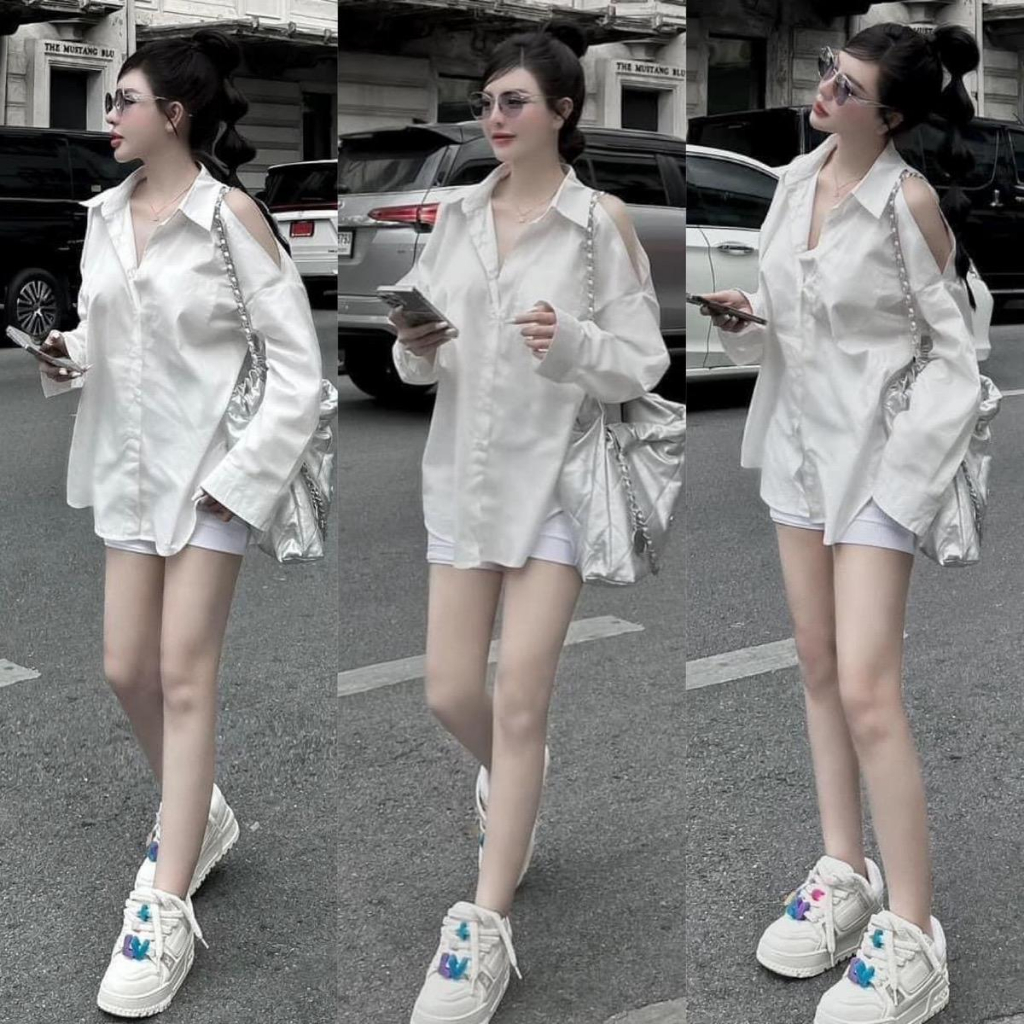 Sơ mi khoét vai form rộnggg - A37