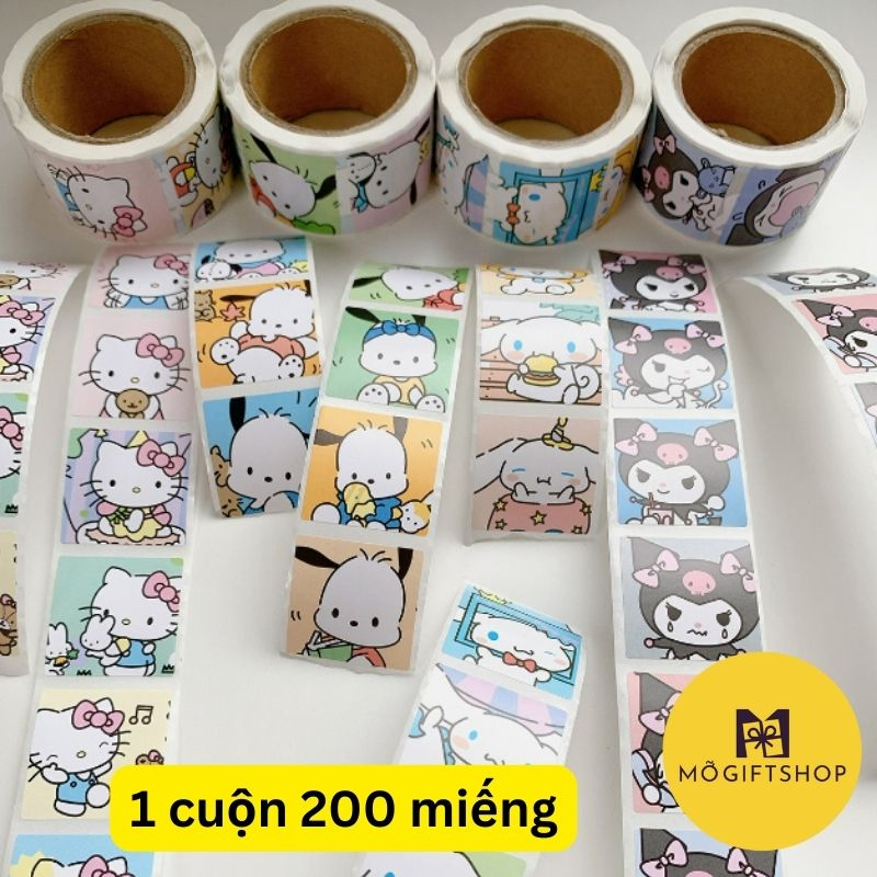 Cuộn sticker sanrio cute 200 tem