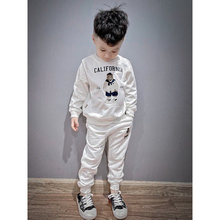 Bộ Quần Áo Nỉ Thu Đông Cho Bé COCA Bouttique, Bộ Nỉ Polyester Califonia Cao Cấp Cho Bé Trai Bé Gái Từ 8-26kg