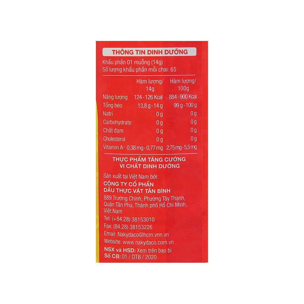 Combo 2 chai  Dầu ăn 100% thực vật tinh luyện từ cây cọ Nakydaco  Cooking Oil (Date 24 tháng