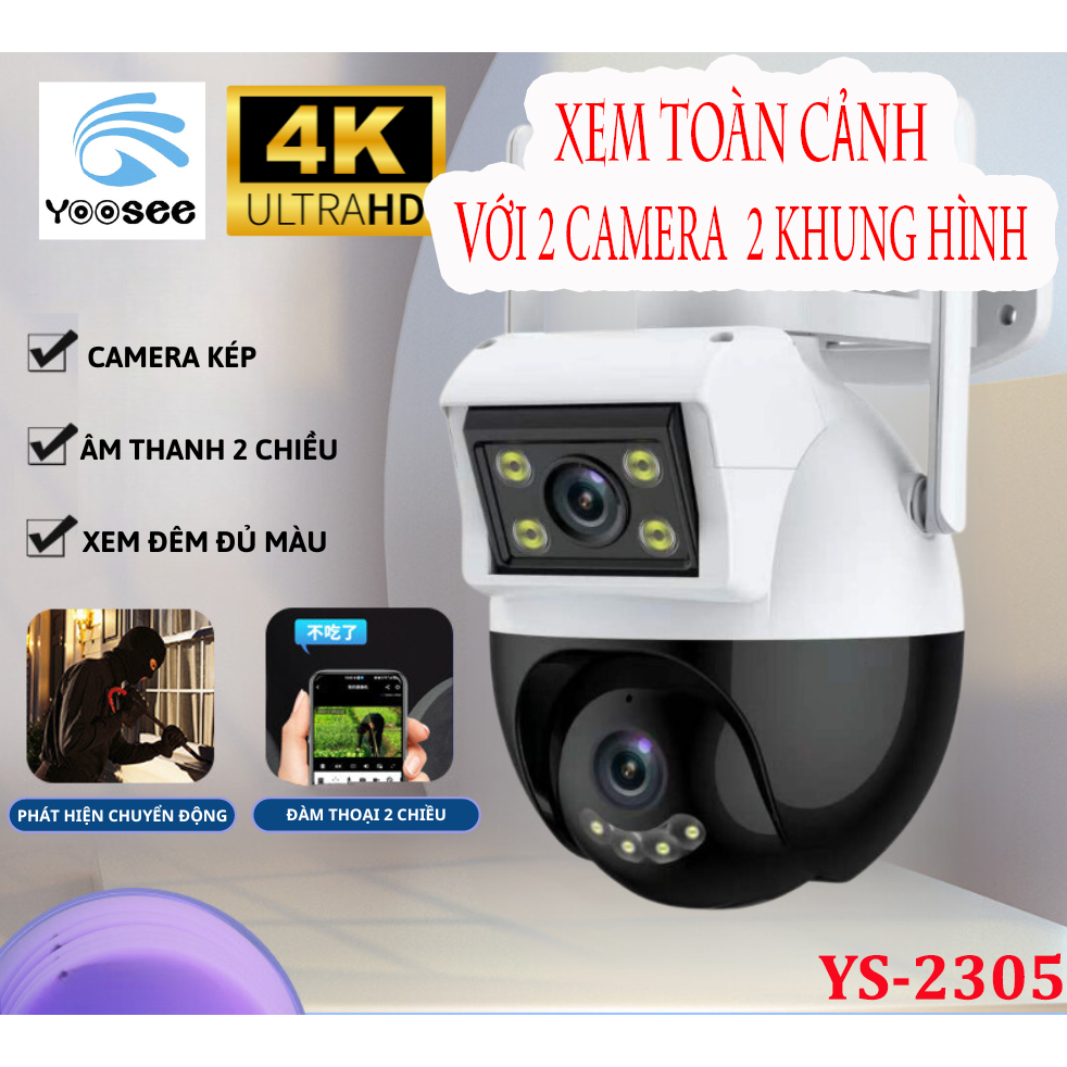 Camera YooSee 2 mắt - chuẩn 4.0mpx siêu nét góc rộng, ban đêm xem có màu, đàm thoại 2 chiều, camera kép xem cùng lúc trê