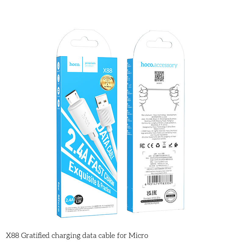CÁP SẠC NHANH HO.CO X88 USB to Type-C / Chân IP / Micro dây dẻo siêu bền dài 1M