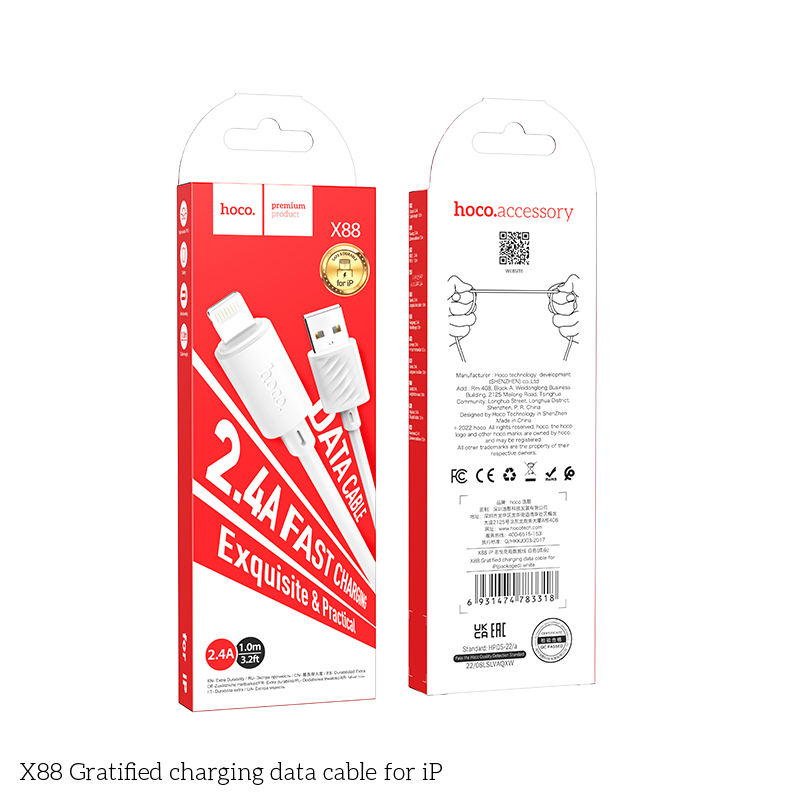 CÁP SẠC NHANH HO.CO X88 USB to Type-C / Chân IP / Micro dây dẻo siêu bền dài 1M
