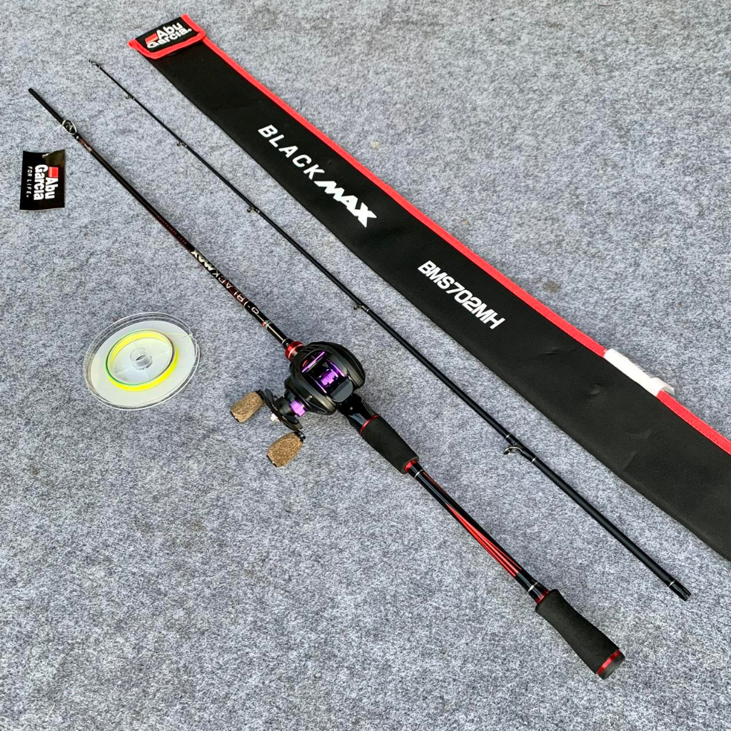 Combo lure ngang cần Abu black max 2m1 máy bait casting vn tay trái kèm cuộn dù pe X8 7 màu