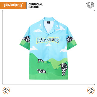 Sơ Mi URBAN MONKEY OUR FARM Xanh Dương Họa Tiết Dễ Phối Outfit 