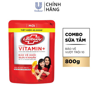 Sữa tắm lifebuoy sạch khuẩn bảo vệ khỏi 99.9% vi khuẩn chứa ion bạc+ hỗ trợ cùng đề kháng da tự nhiên 800g