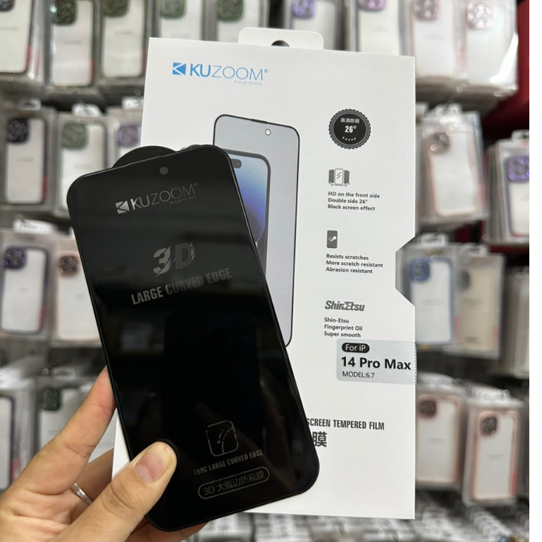 🌟CHÍNH HÃNG🌟Kính Cường lực KUZOOM 2IN1 Nhám Chống Bám Vân Tay kiêm Chống Nhìn Trộm Dành cho IPhone 12 13 14 PRO MAX