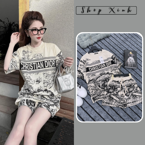 SET DIOR ĐÙI LOANG SHOPXINH88888 - BỘ DIOR NỮ HỌA TIẾT LOANG CHẤT LIỆU COTTON KHÔ L1