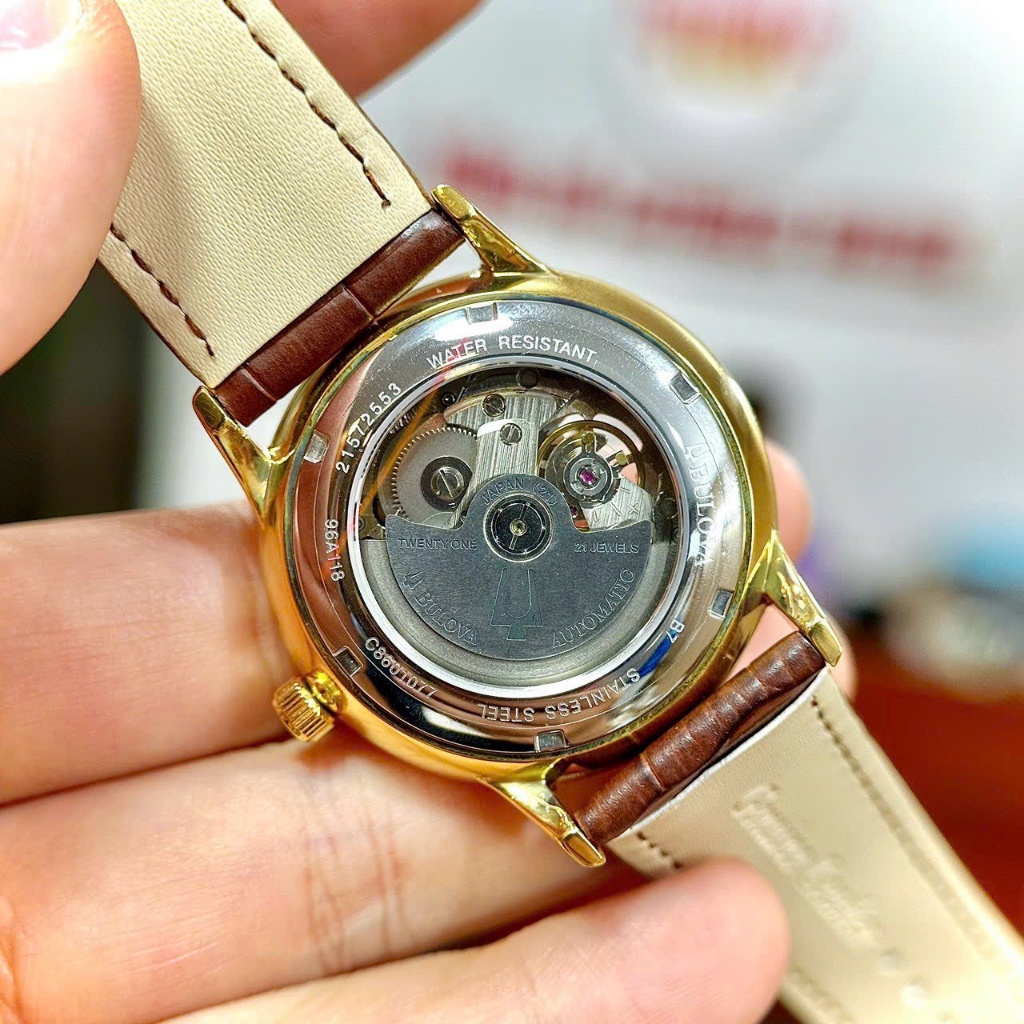 Đồng Hồ Nam Bulova Gold Dial Kính Cong Dây Da , Máy Automatic , Size 42mm