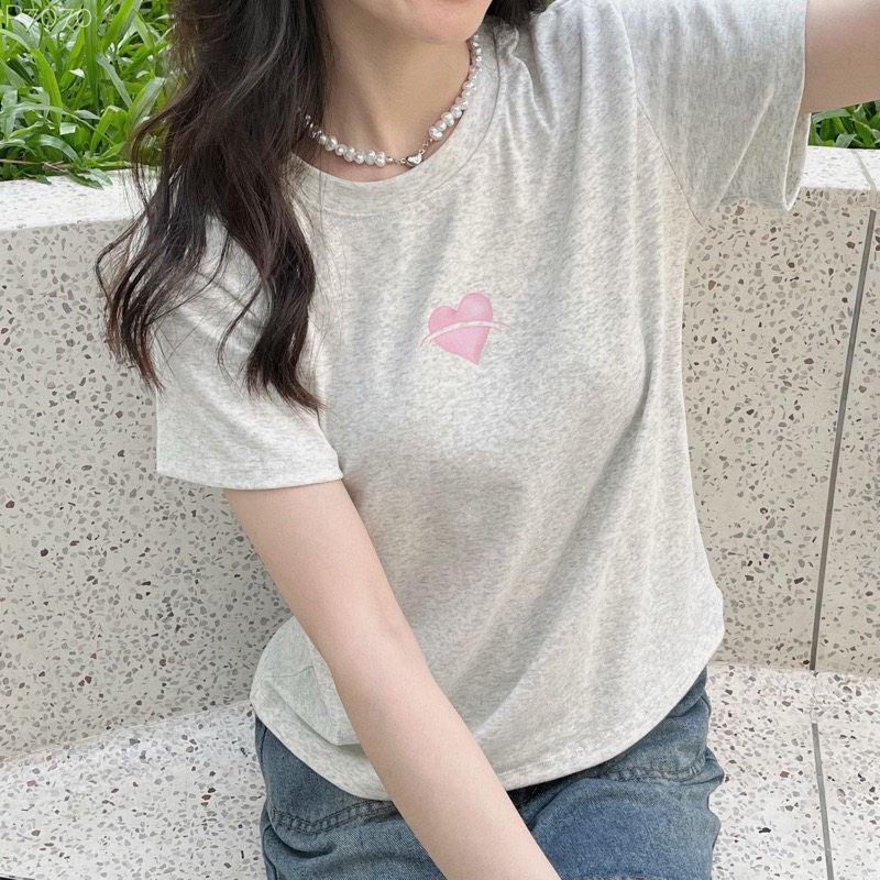 Áo BABY TEE HEART áo phông thun cotton in hình trái tim hồng  Aobabyteehinhtim070