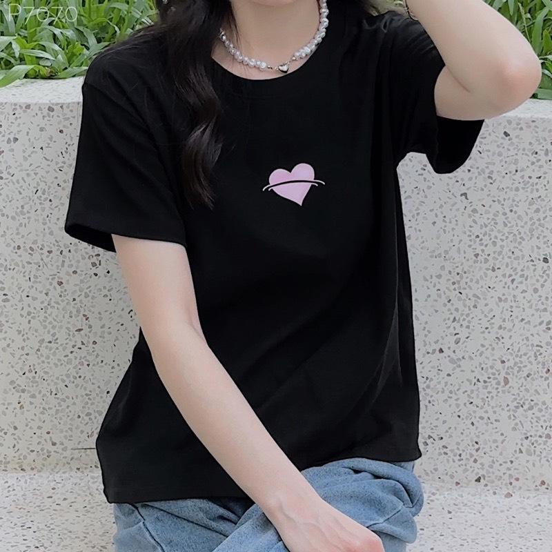 Áo BABY TEE HEART áo phông thun cotton in hình trái tim hồng  Aobabyteehinhtim070