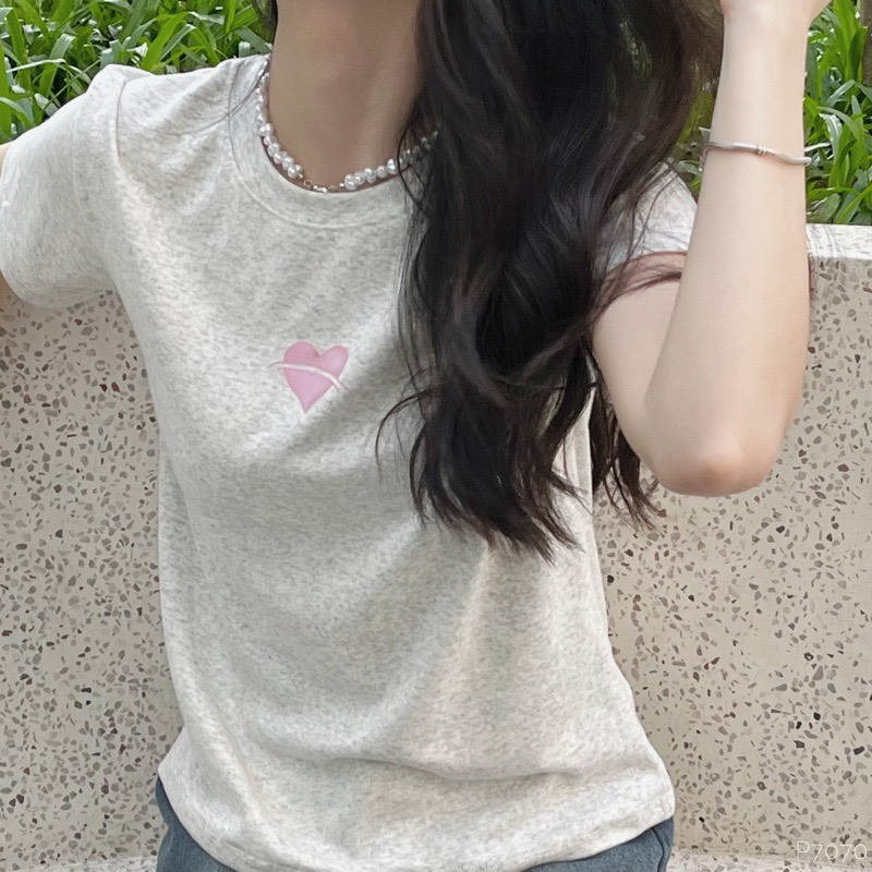 Áo BABY TEE HEART áo phông thun cotton in hình trái tim hồng  Aobabyteehinhtim070