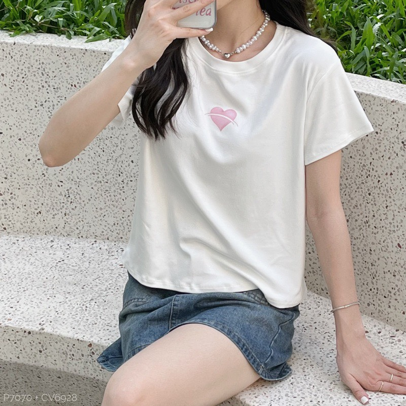 Áo BABY TEE HEART áo phông thun cotton in hình trái tim hồng  Aobabyteehinhtim070