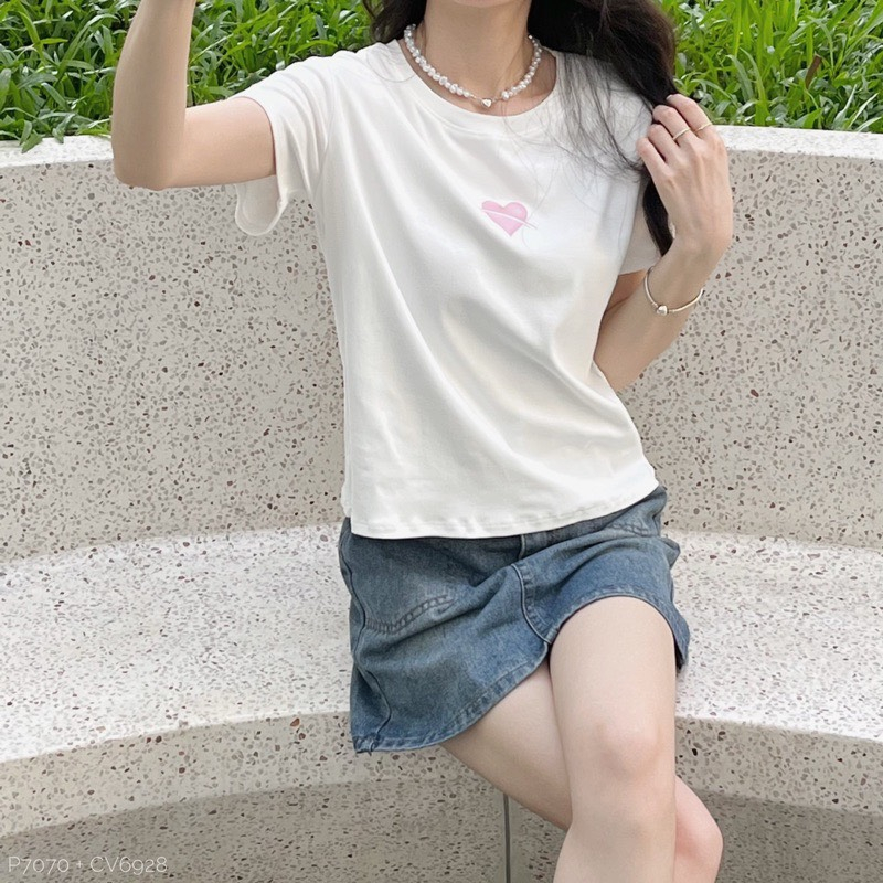 Áo BABY TEE HEART áo phông thun cotton in hình trái tim hồng  Aobabyteehinhtim070