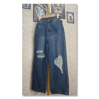 Quần baggy jean nữ lưng cao, cắt rách, nhiều mẫu màu xanh jean JL JohnsonLi 006