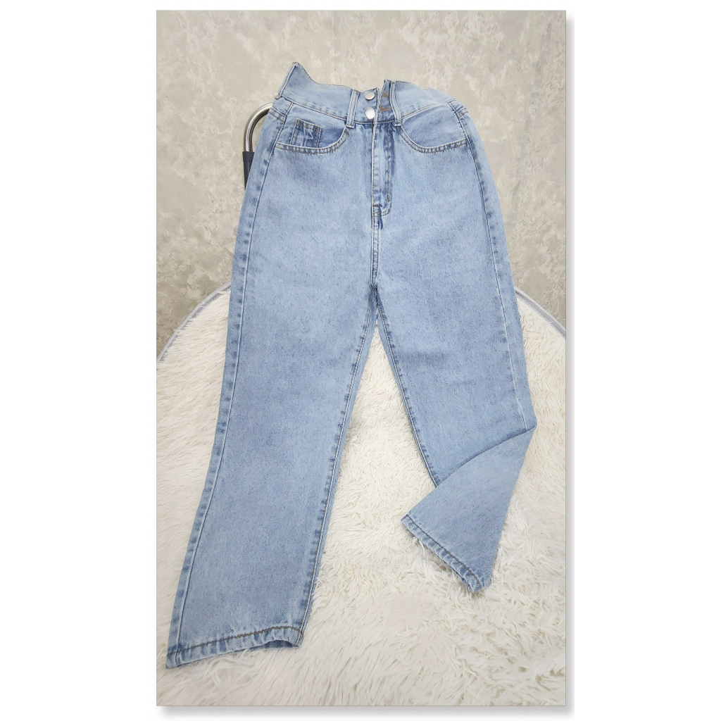 Quần baggy jean nữ cao cấp , màu xanh trơn, JL JohnsonLi 001