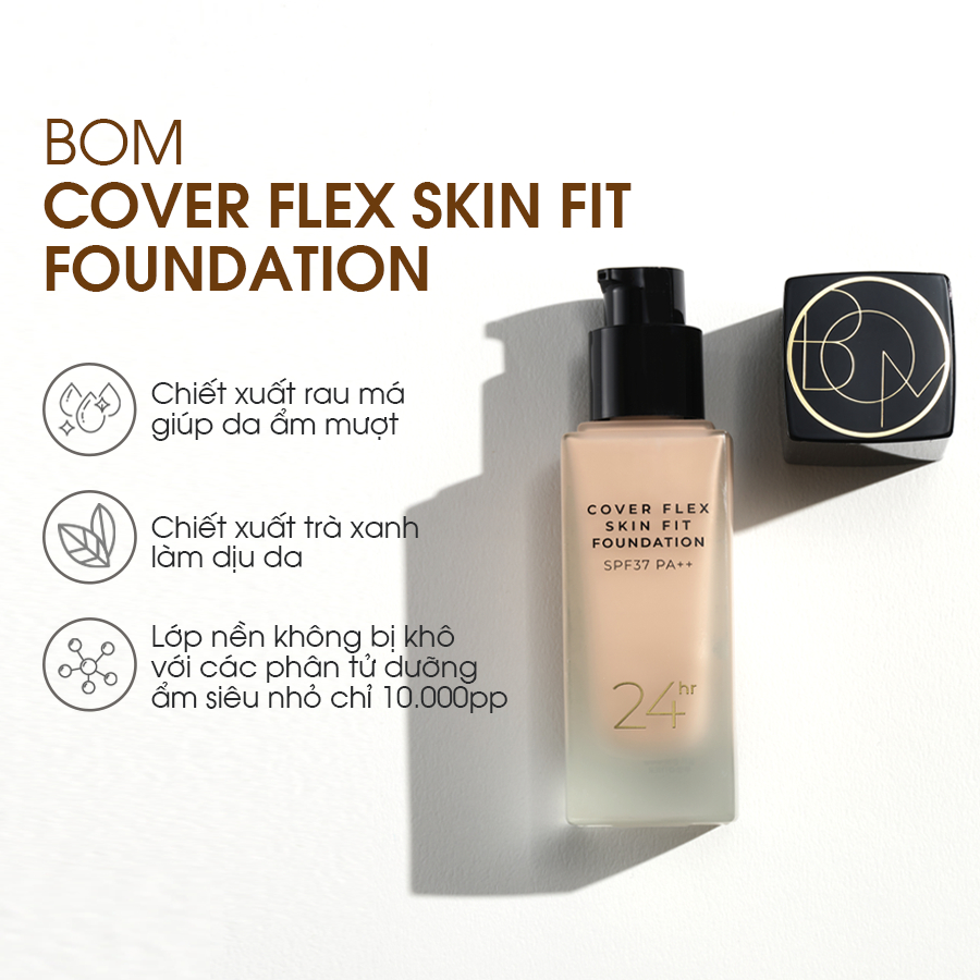 Kem Nền Lâu Trôi Che Khuyết Điểm BOM Cover Flex Skin Fit Foundation 30ml