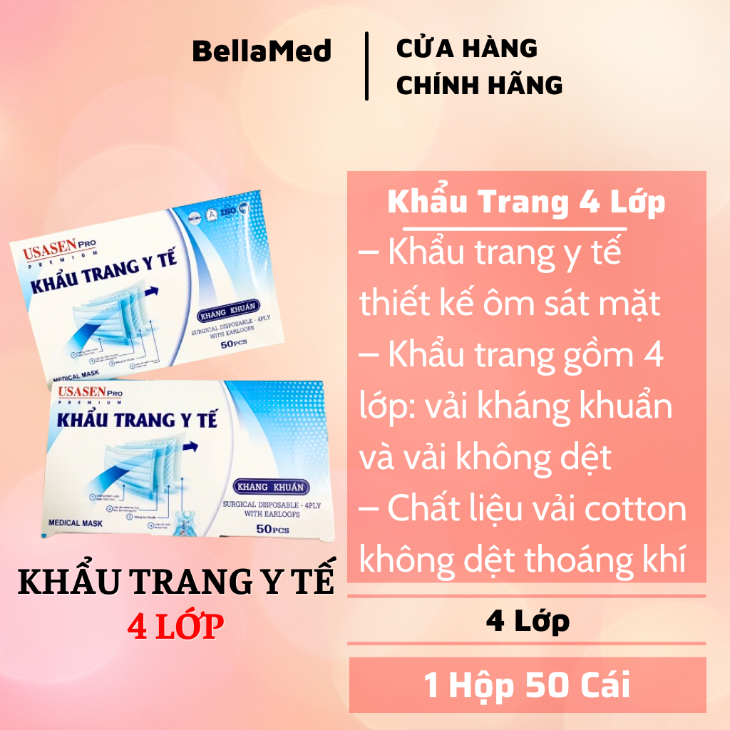 Khẩu trang y tế 4 lớp USASEN hàng tốt không có mùi hôi - 1 hộp 50 cái